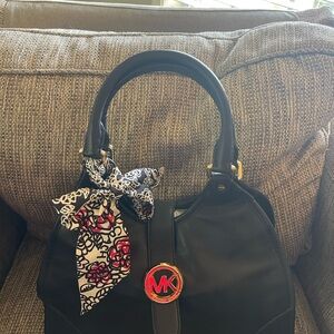 Michael Kors Black Shoulder Bag with Floral Scarf